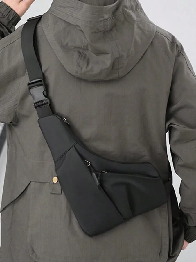 Men Leather Film Chest Bag Lightweight Sling Crossbody Bag Irregular Casual Waist Pack Outdoor Sports Shoulder Bag