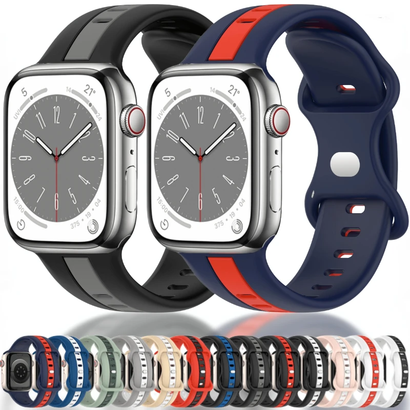 Pulseira de Silicone para Apple Watch, Pulseira Esportiva, Pulseira para iWatch Ultra, 49mm, 10, 46mm, 42mm, 9, 8, 7, 45mm, 41mm, iWatch 6, 5, 4, 3, SE, 44 milímetros, 40 milímetros