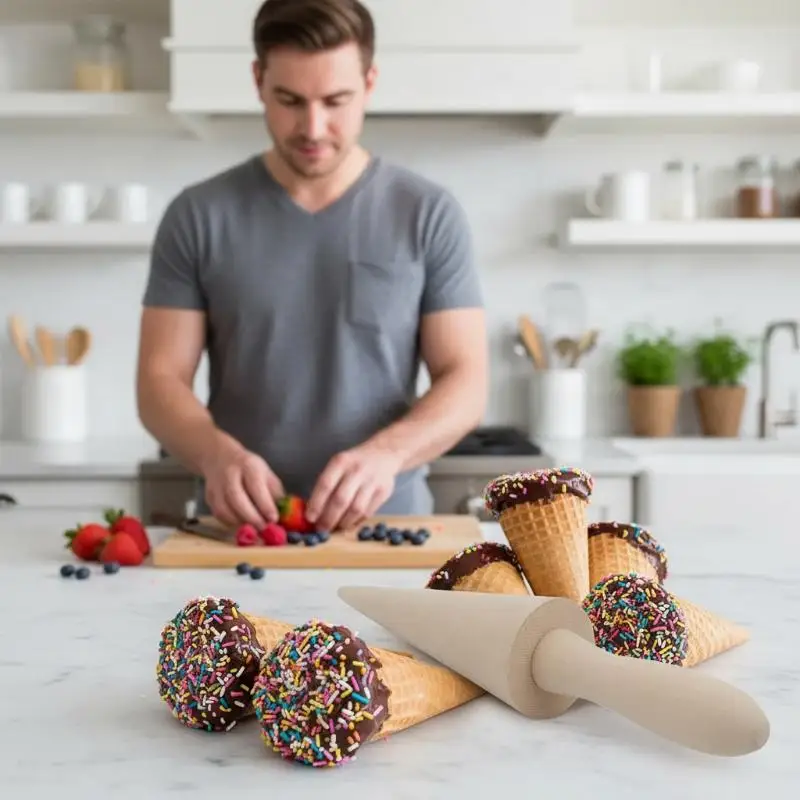 1pc, Wooden Ice Cream Cone Mold DIY Kitchen Tool For Waffle Cake Cone Croissant Making Kitchen Tool Gadgets
