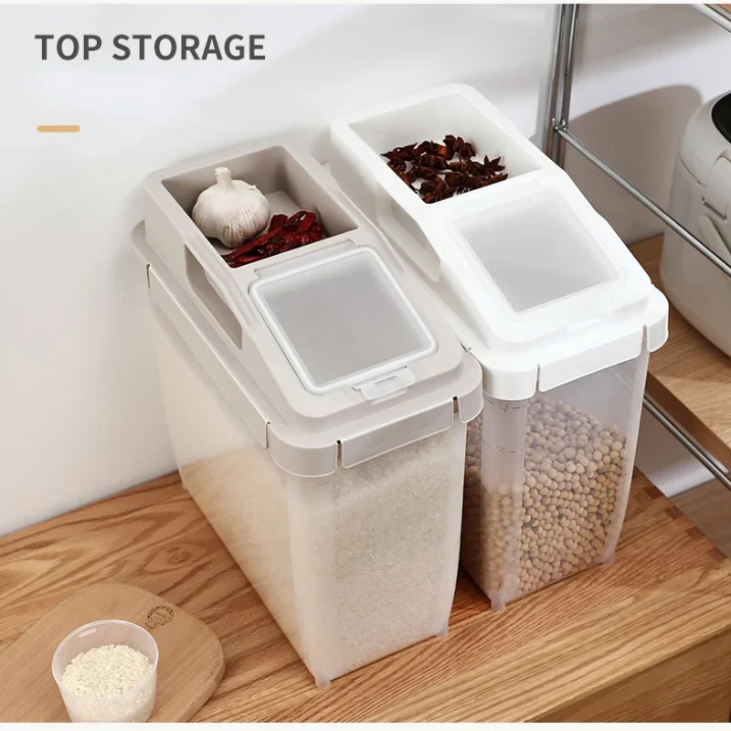 Large Plastic Bucket Moisture-proof Transparent Sealed Rice Storage Box Kitchen Cylinder Flour Miscellaneous Grain Bucketes