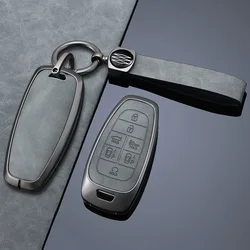 Leather Car Key Case Fob Cover Shell For Hyundai Tucson 2021 Solaris Sonata Hybrid NEXO NX4 Santafe Dn8 2020 Auto Accessories