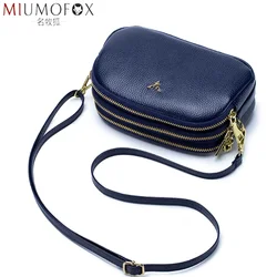 Stylish Three-Layer Zipper Cow Leather Shoulder Bag Women's Luxury Handbags Crossbody Bag Women Phone Messenger Wallet Small Bag