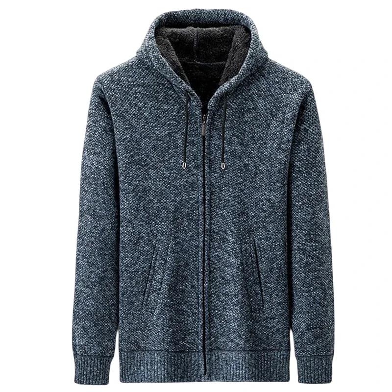 

Boutique Autumn Men's Striped Knitted Cardigan Sweater British Style Fashion Fleece Plus Thick All-match Knitted Hooded Jacket