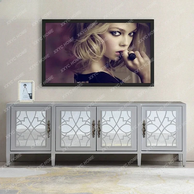 

Modern Boutique Long TV Cabinet Silver Belt Storage Shape TV Stand