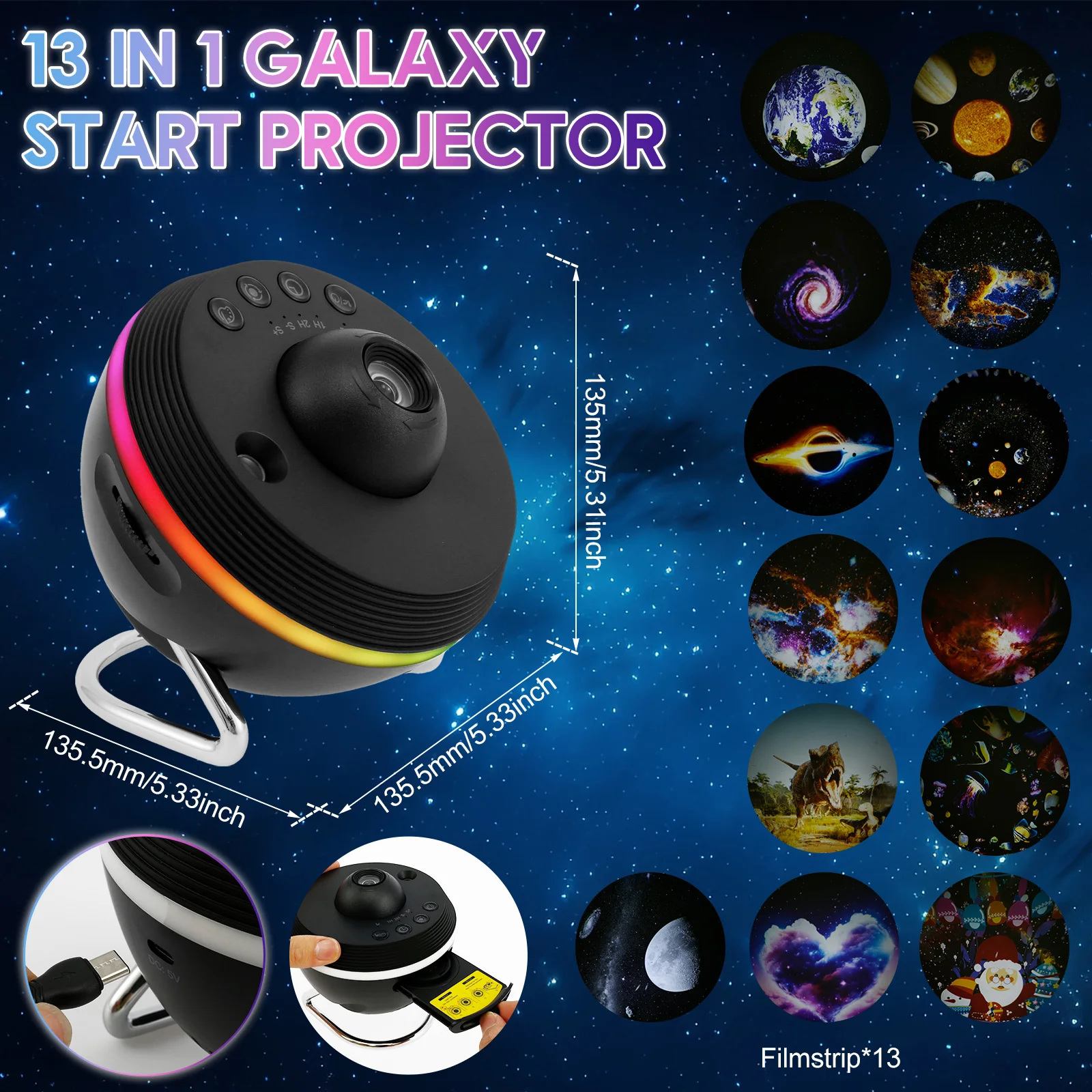 Star Projector with Timer 4K HD Projection Galaxy Projector Adjustable Focus Star Projector Galaxy Light 4 Colors Nebula