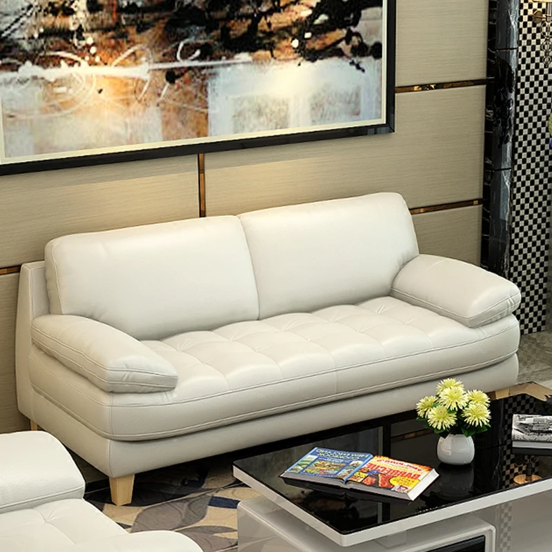 

Nordic leather sofa small apartment first layer cowhide simple modern straight row double two three leather sofa living room