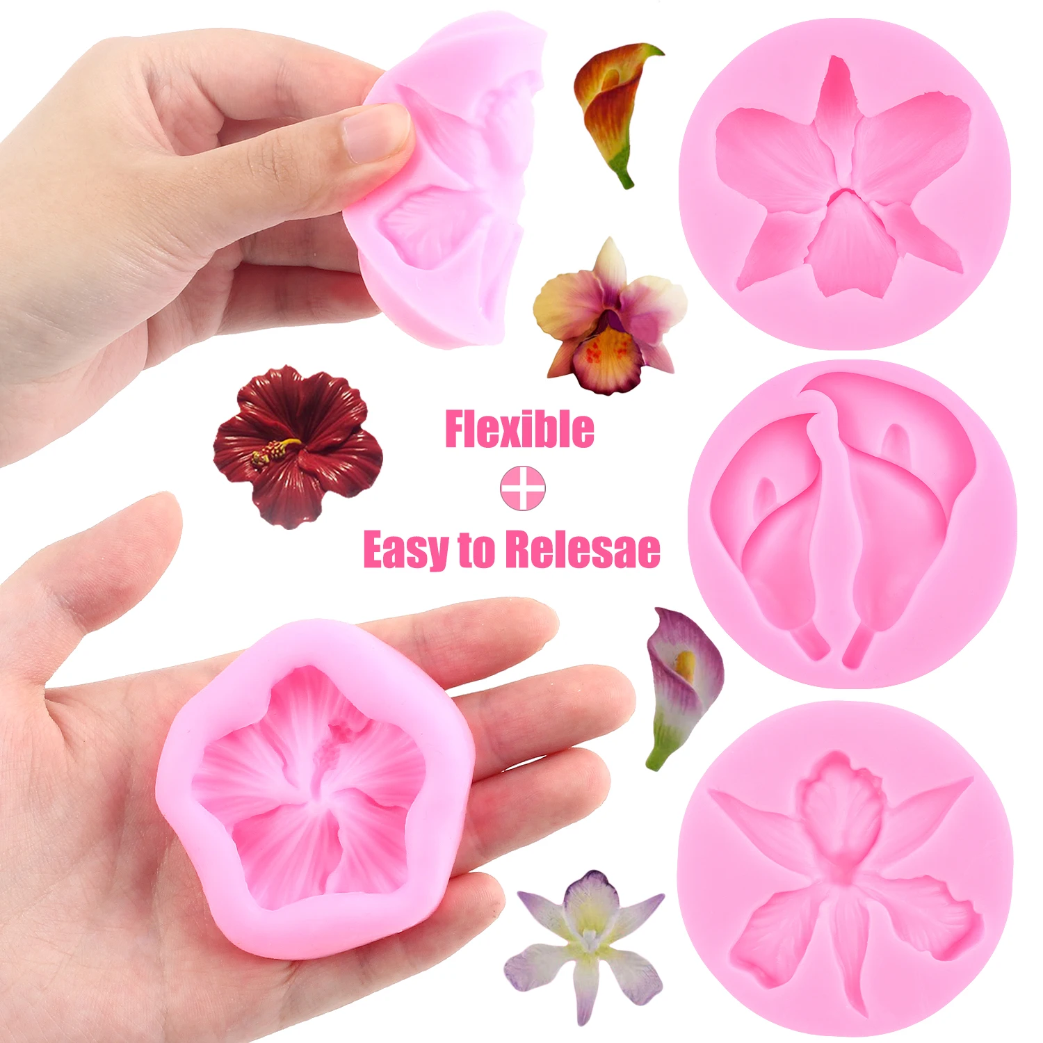 Rrchid Flower Silicone Mold Calla Lily Hibiscus Flower Fondant Molds DIY Cake Decorating Tools Cupcake Candy Chocolate Moulds