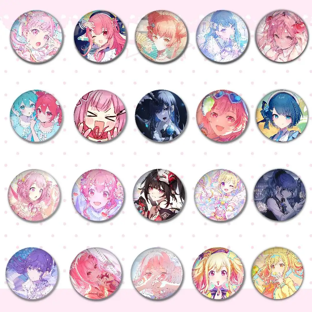 Heiße P-PJSK Abzeichen Runde Brosche Niedliche Cartoon-Idol-Cosplay-Abzeichen DIY Rucksack Kleidung Schmuck Anstecknadeln
