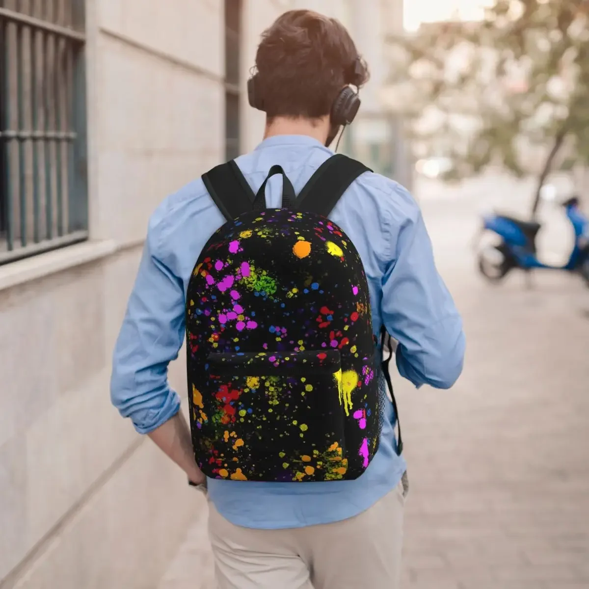 Abstract Colorful Graffiti Splatter Student Backpack School Bag Hiking Travel Daypack for Men Women Bookbag Shoulder Bags