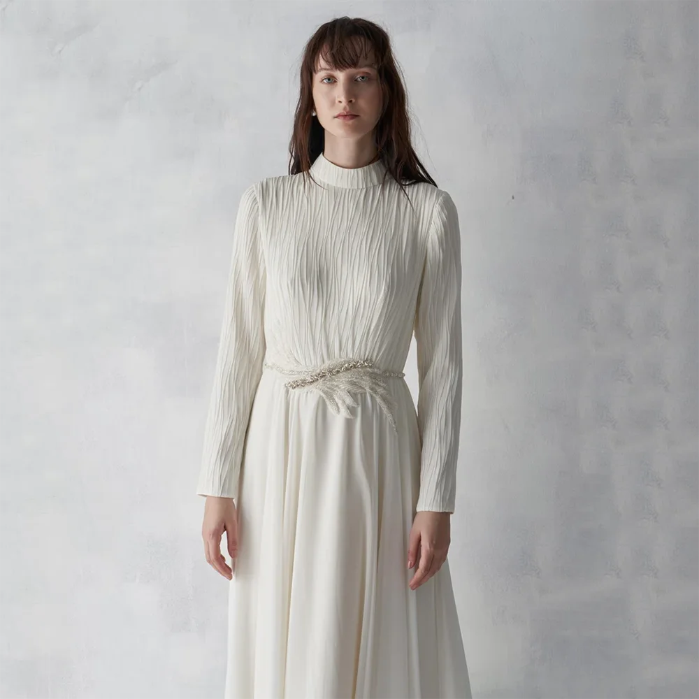 Robe de soirée Simple, col haut, manches longues, ligne a, longueur au sol, robes de bal pour occasions formelles, personnalisées, 2025