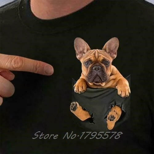 French Bulldog In Pocket Men T-Shirt Summer Cotton T Shirt Men Women Unisex Fashion Tshirt Funny Tees Hip Hop Harajuku