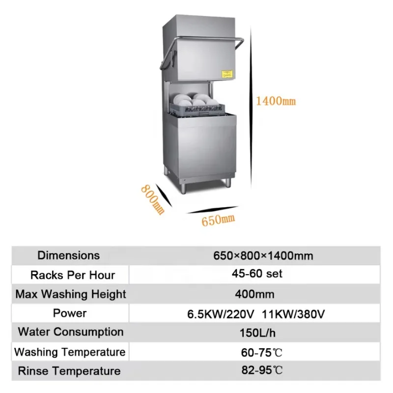 Airo High-efficiency Hooded Dish Washing Machine Restaurant Kitchen Commercial Automatic Hood Type Dishwashers for Restaurant
