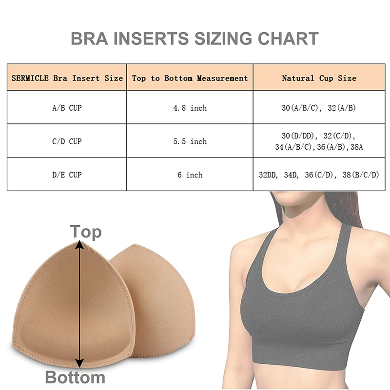 1pair Bra Pad Inserts Cups Bra Pads Sewed Removeable For Sports Bra Ab And Cd Cup Beige Push Up Breast Enhancer Women Underwear