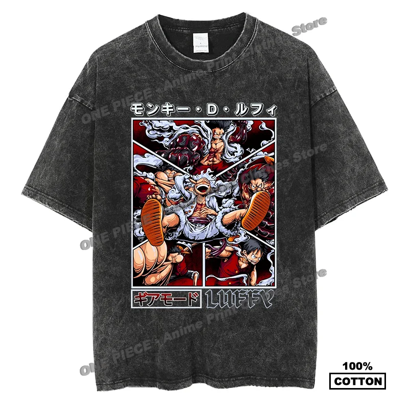 

Anime One Piece - Five Stage · Nika Luffy Print T-shirts y2k Harajuku Casual Men Women Tees Cotton Vintage Loose Short Sleeve