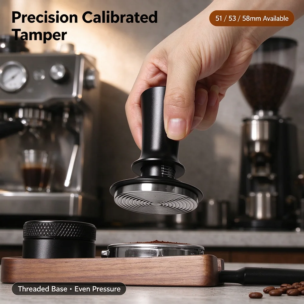 Adjustable Spring Loaded Coffee Tamper Set with Scale Mark Constant Force Espresso Tamper 51/53/58mm Barista Coffee Tools