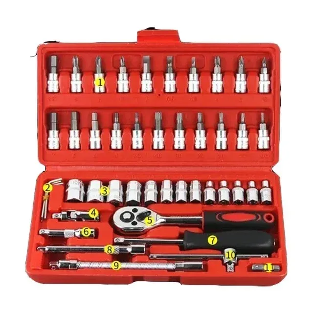 46/53pcs Drive Socket Set 1/4 inch Ratchet Wrench Set with Sockets Metric Hex Bit Socket Set Mechanic Tool Kits for Auto Repair image 4