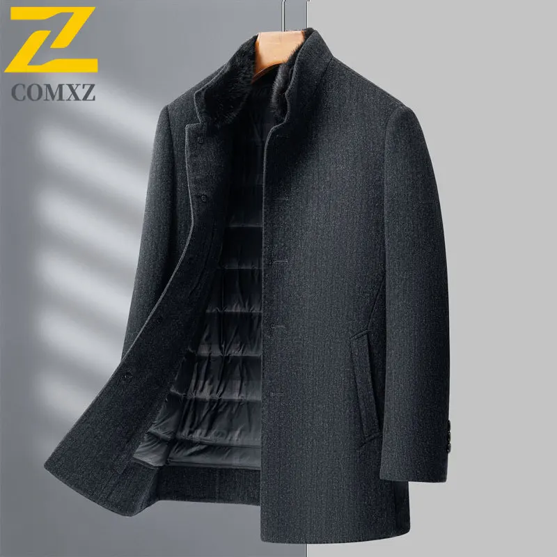 

Wool Overcoat 2025 Winter Men Fashion Classic Turndown Collar Warm Coat Premium Business Casual Detachable Down ​TrenchCoat