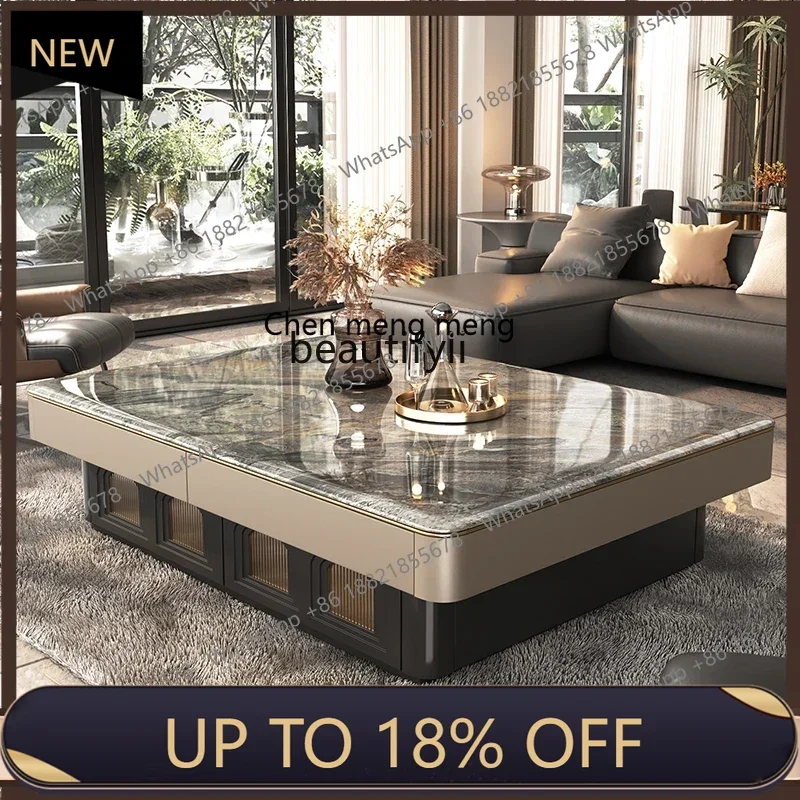

P178 French luxury stone coffee table modern simple villa living room light luxury household marble square table