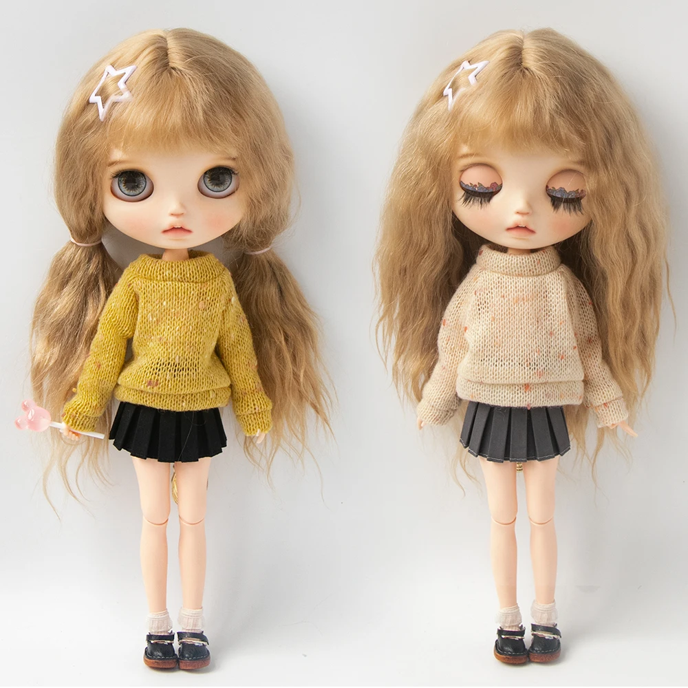 Blyth Clothes Speckled Knit Sweater Casual Doll Wear Crew Neck Knit Doll Top Pullover for Ob22 YMY Licca Azone Doll Accessories