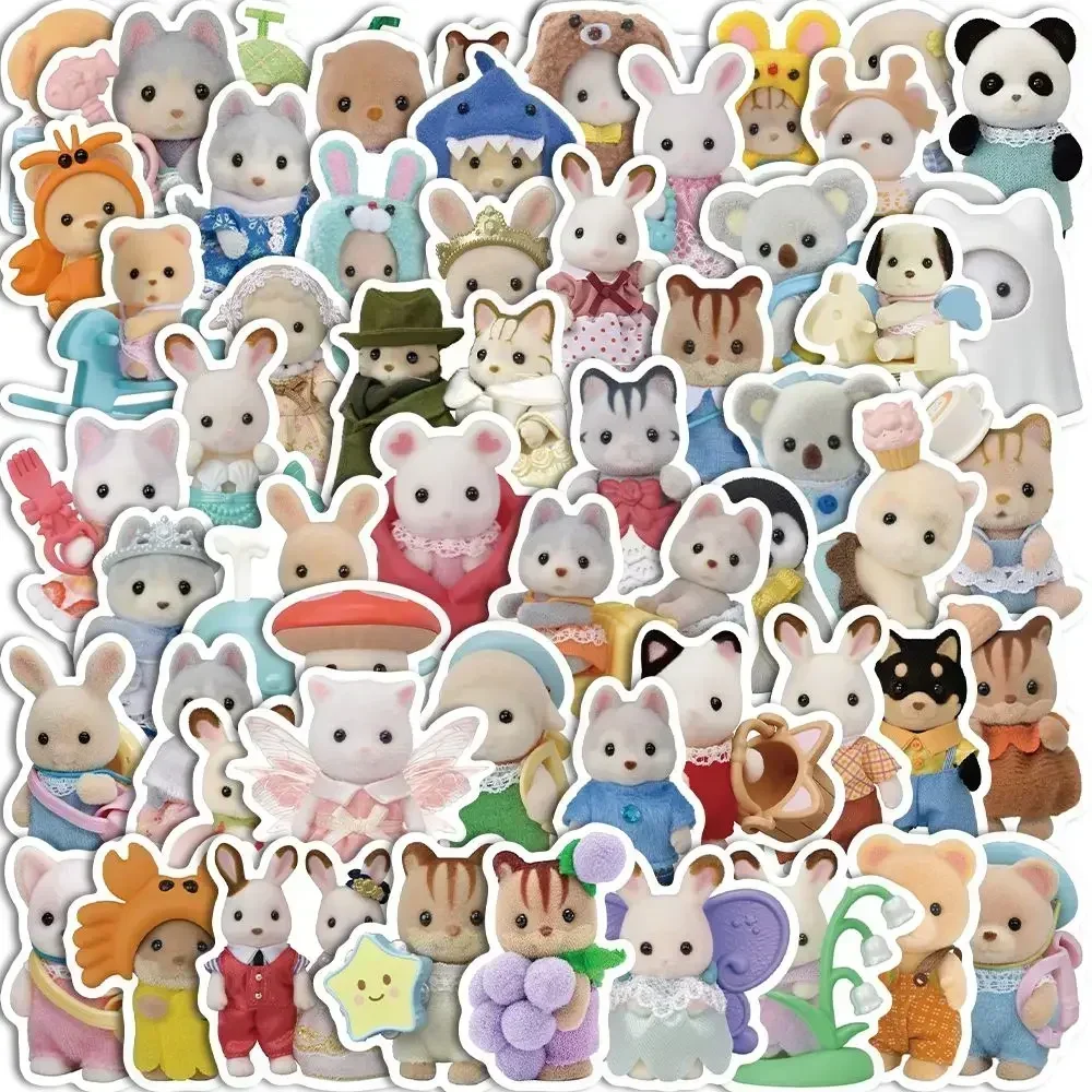 114pcs Not repeated Cute Sylvanian Families Milo  Anime Doll Sticker Y2k Decoration Handbook Waterproof Sticker Diy Kawaii Gift