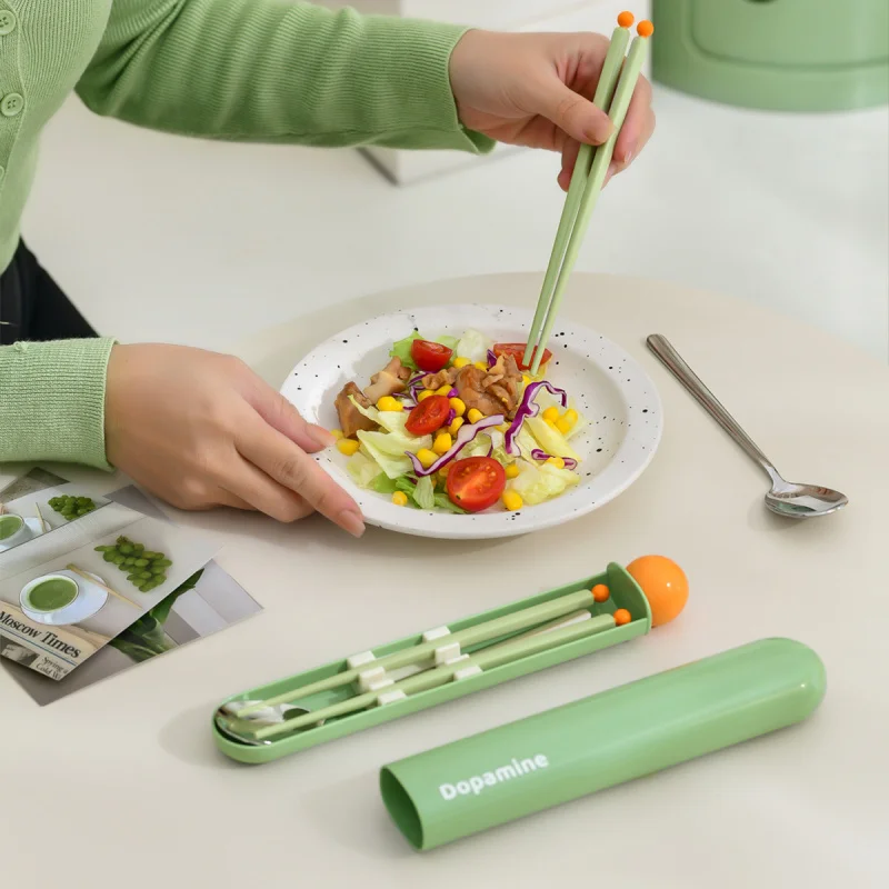 

304 Stainless Steel Portable Tableware Set For Outdoor Picnics, Student Candy, Dopamine Spoon Chopsticks Tableware Two-Piece Set