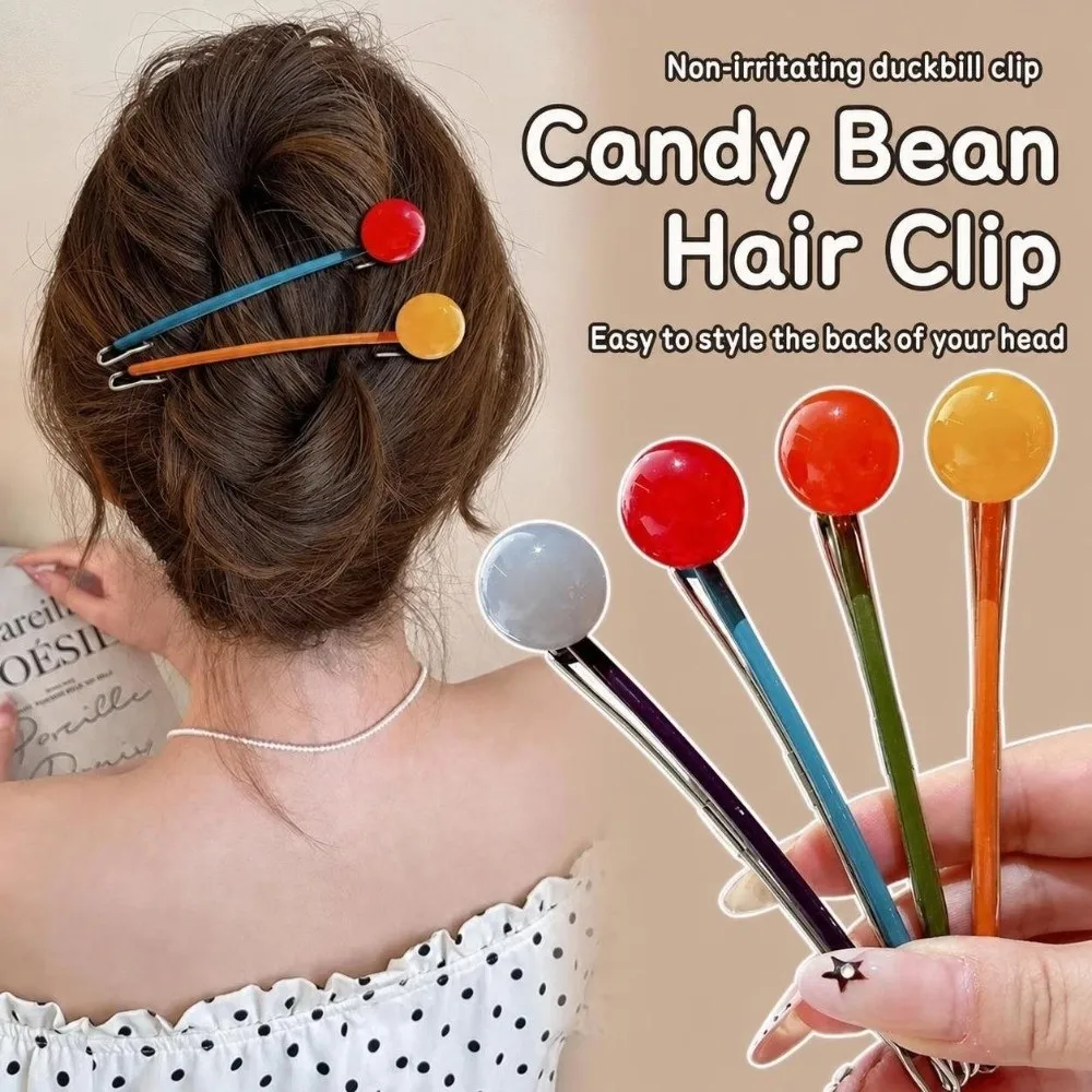 Sweet Colorful Bead Horizontal Hair Clip Candy Color Non-Slip Clip Hairpin Flower Hair Clip Back Head Updo