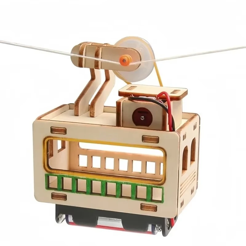 DIY Wooden Outdoor Sightseeing Cable Car Toy Sightseeing Car Technology Small Invention Scientific Experimental Model Toy