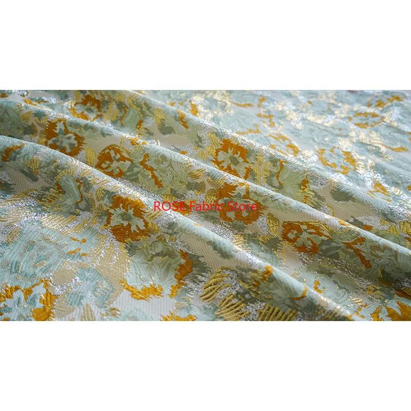 1 metro retrò seta dorata fiori grandi tessuto tinto in filo classico jacquard da donna elegante abito rigido che realizza tessuto 50 cm x 150 cm