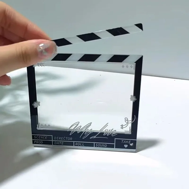 Acrylic Clapper Board Photo Frame Creative Design Mini Black Crow Figuines Computer Shaped Ogotocard Holder for 3 Inch Kpop Card