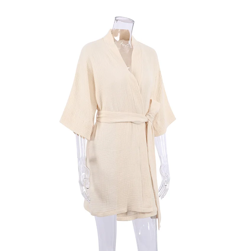 Mozuleva Cotton Short Nightgown Autumn Women's New Solid Color Short Sleeved Pajamas Loose Bathrobe Casual Female Nightgown