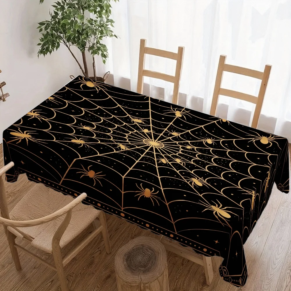Halloween Gothic Cobweb Spider Rectangle Tablecloth for Table Decor Reusable Wedding Party Table Cloth Halloween Decorations
