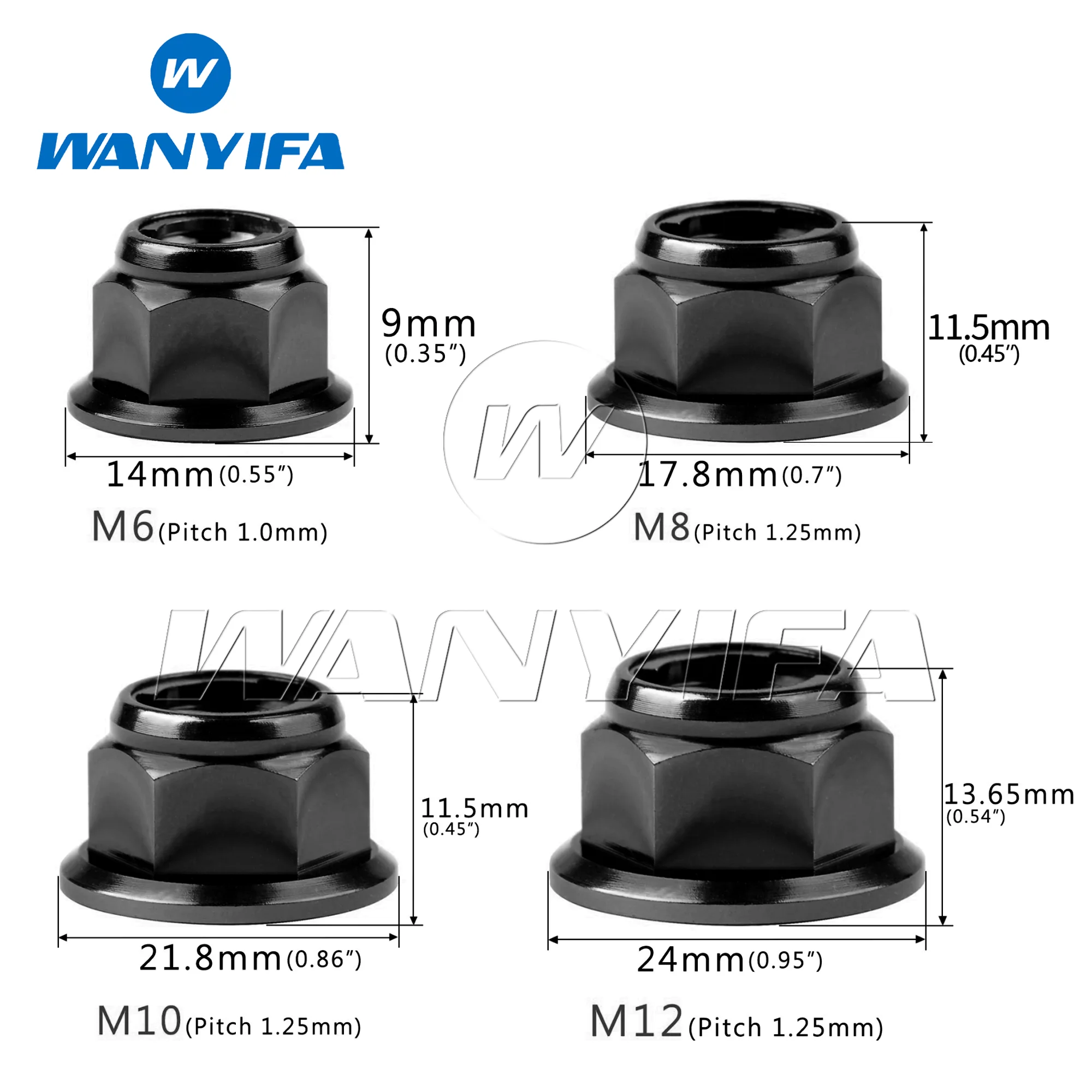 Wanyifa-티타늄 너트 M6 M8 M10 M12 잠금 너트, 잠금 플랜지, 자전거, 오토바이, 5 개