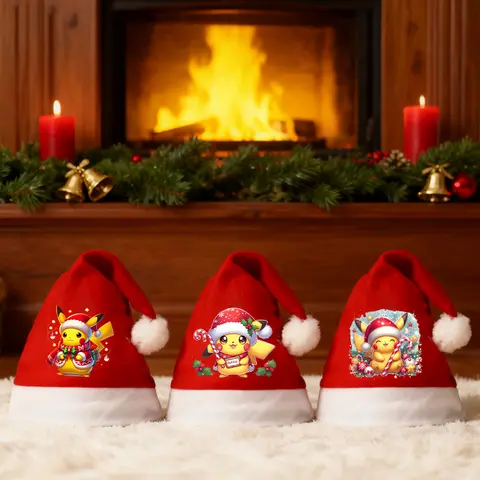 New Pokemons Christmas Hat Adult Child Cartoon Anime Headwear Red Cap Holiday Party Cosplay Santa Hats Cute Home Decor Xmas Gift
