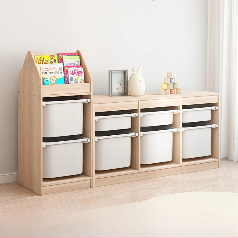 Children's Storage Locker Solid Wood Montessori Baby Toys Storage Shelf Drawer Type Picture Book Bookshelf