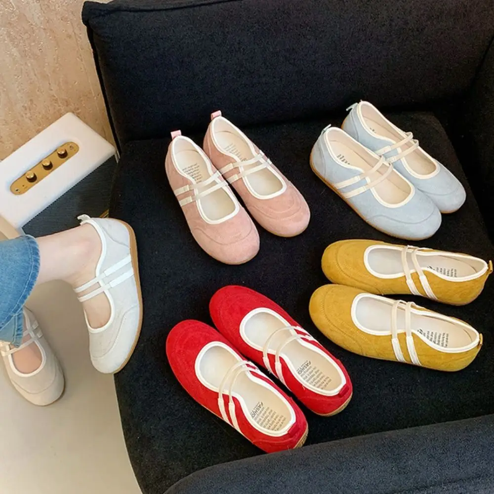 أحذية ماري جين المقاومة للانزلاق، أحذية مسطحة بمقدمة مستديرة، على الطراز البريطاني الفرنسي، أحذية فردية من الجلد الصناعي