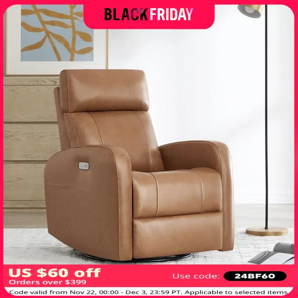 

37.4"D X 30.7"W X 41.3"H Living Room Chair, FSC Certified, Double Layer Backrest, Genuine Leather Power Swivel Living Room Chair