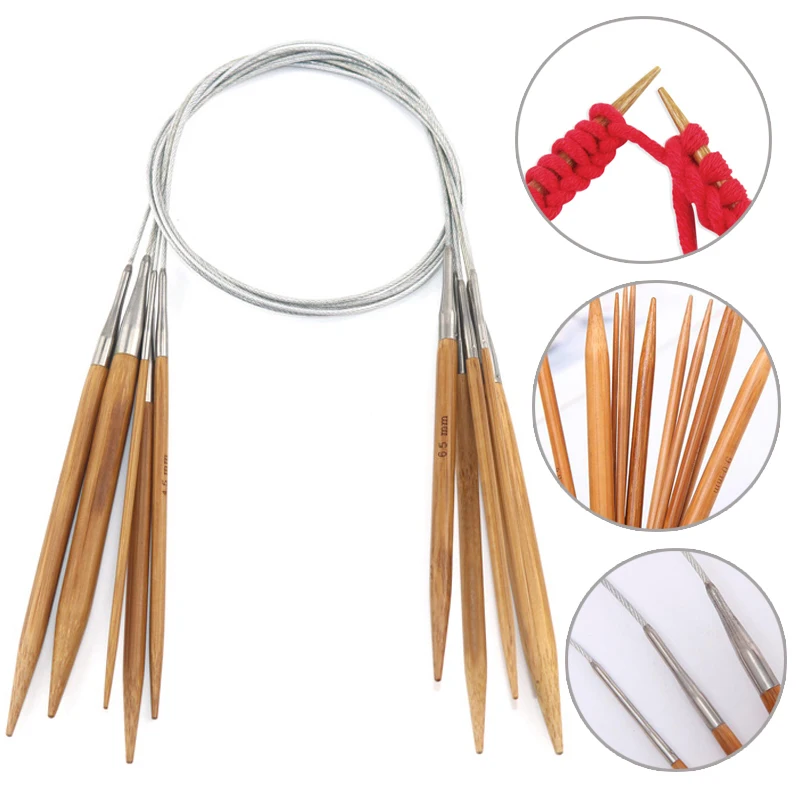 Agulhas de tricô circulares de bambu, 3.0-12mm, tubo de aço inoxidável, gancho de crochê, faça você mesmo, suéter, cachecol, vestuário, ferramentas de costura