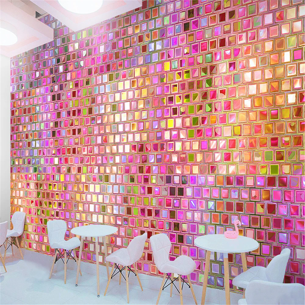 Custom Colored mosaic wallpaper milk tea shop online red background wall cloth KTV box decoration Clothes shop home decoration