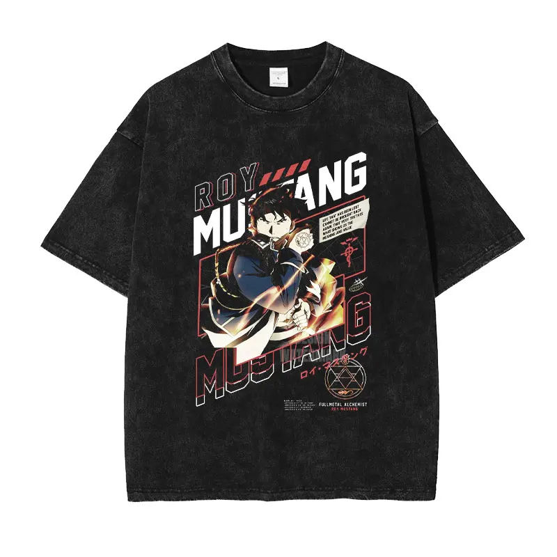 

Anime F-Fullmetal A-Alchemist T-shirt Oversized Vintage Washed Elric Edward T Shirts Manga Mustang Roy Alphonse Tops Tees Man