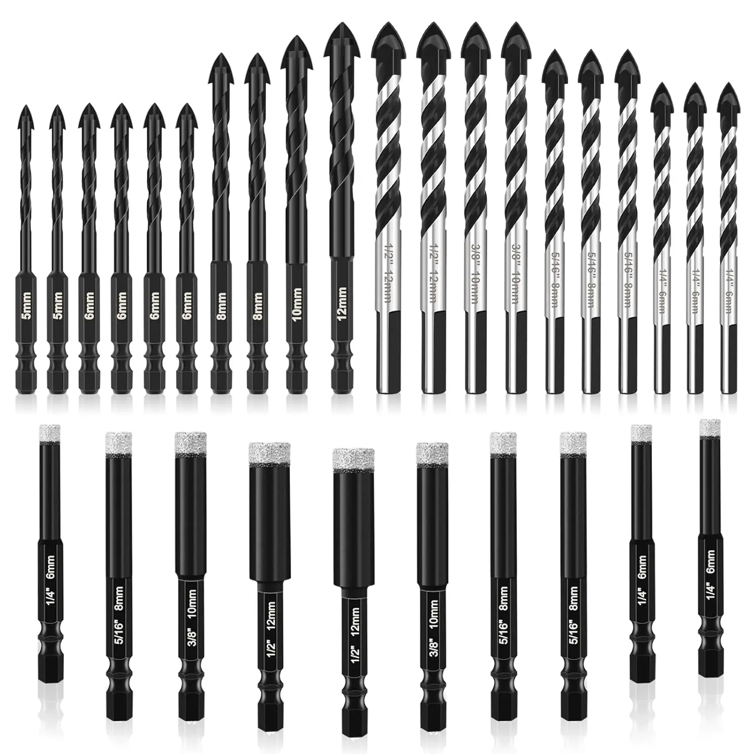 

Набор алмазных сверл из 30 предметов, карбид премиум-класса для бетона, керамики, стекла, плитки, мрамора, металла, дерева — черный