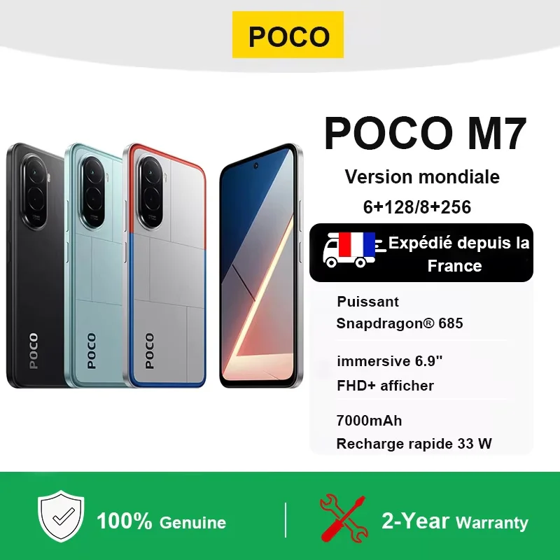 Smartphone POCO M7 4G Version Globale Écran 144Hz Batterie 7000mAh Snapdragon ®   685 33W Charge rapide