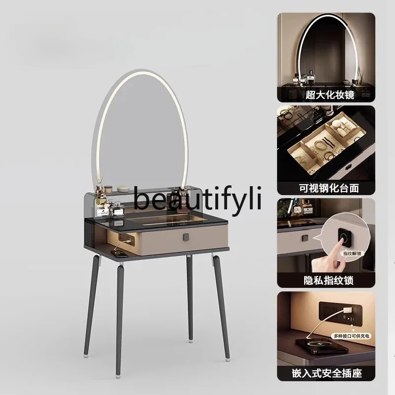 C139 Italian Minimalist Dressing Table Small Apartment Bedroom Makeup Table with Lock Extra Large Beauty Mirror Makeup Table