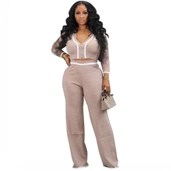 2 Two Piece Sets New Arrival Autumn Winter Knitted Matching Women Sets Long Sleeve Top And Pants Suits Outfits Clothing