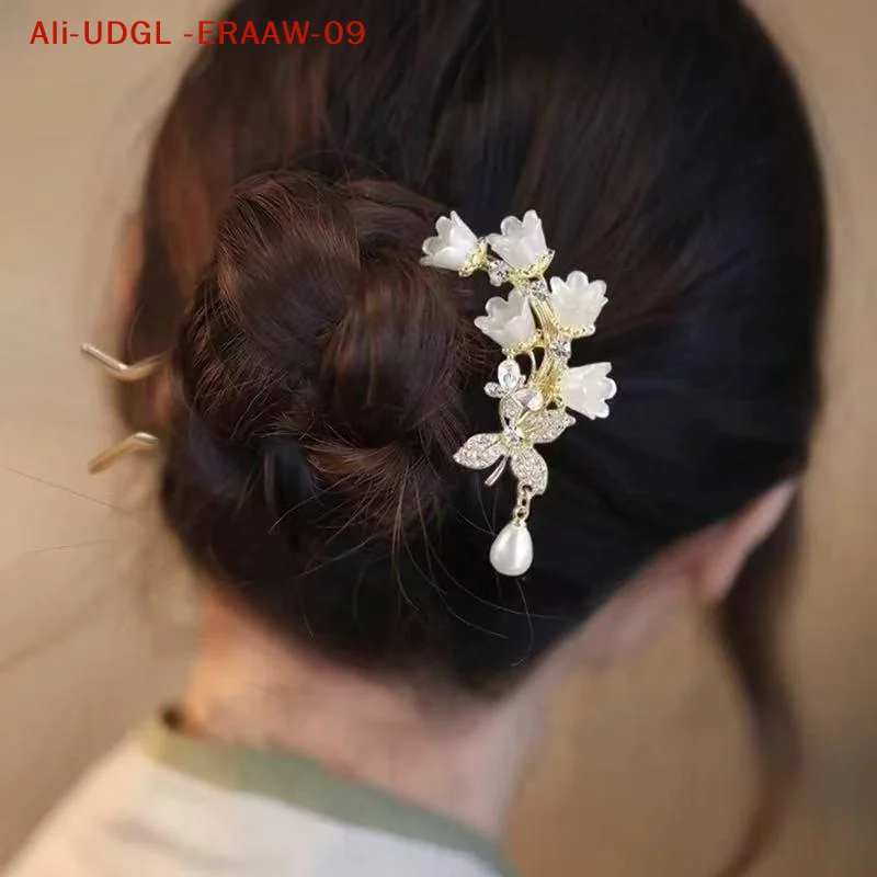 1pc chinês hanfu acessórios de cabelo borla longa vintage lírio vale em forma de u grampos de cabelo flor artesanal varas de cabelo para mulher