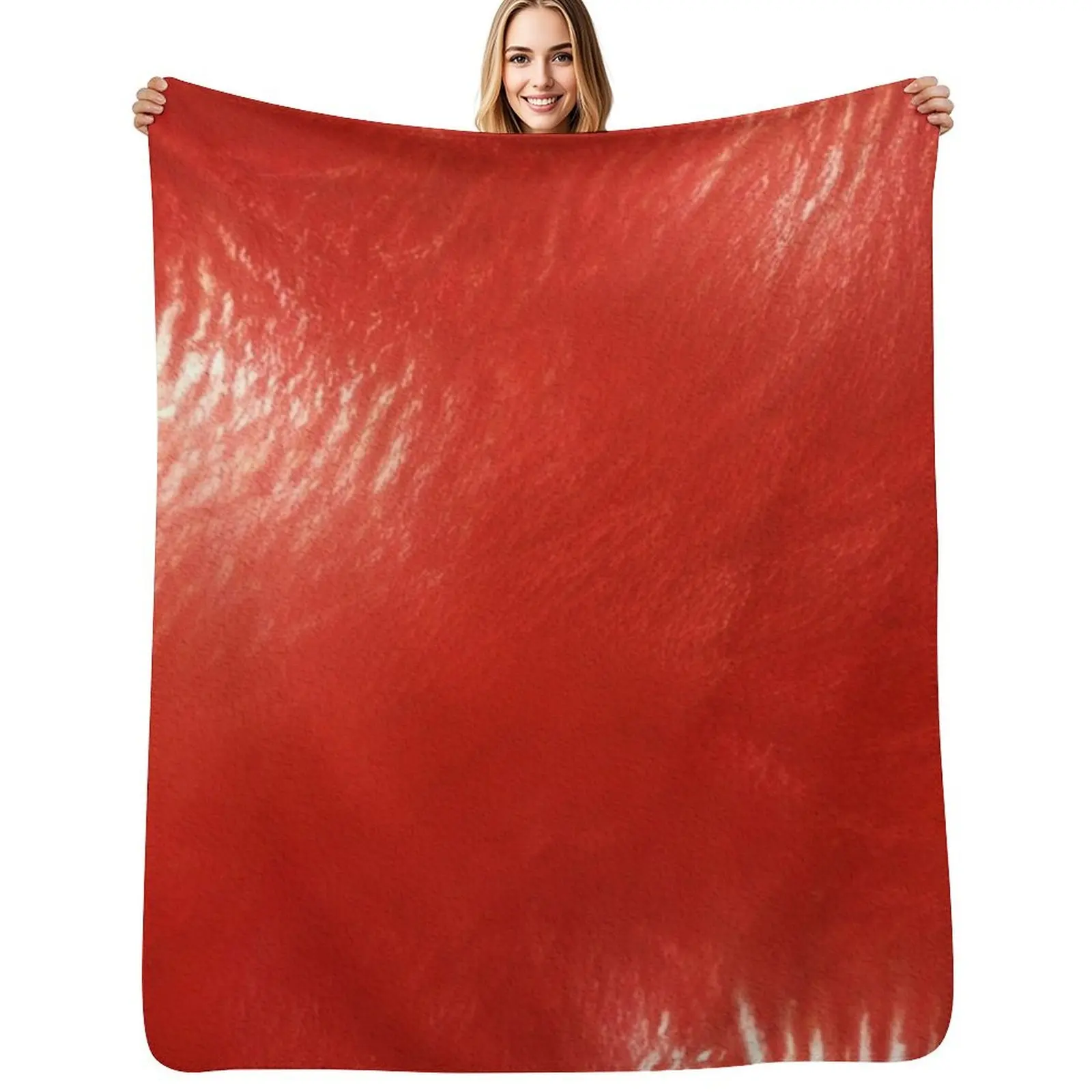 Realistic Red Leather Texture Commissioned Painting Throw Blanket Warm Plush Fuzzy Blanket for Living Room