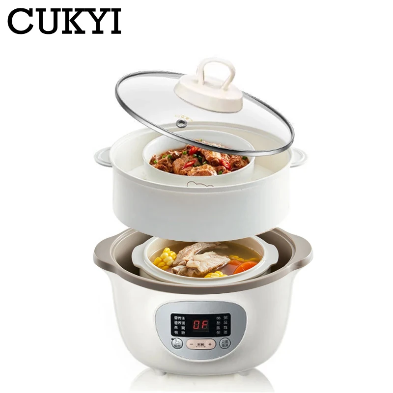 

CUKYI 1.6L Household Electric Slow Cooker Stew Pot Ceramic Soup Pot Casserole Breakfast Machine Porridge Appointment 6 Menu 220V