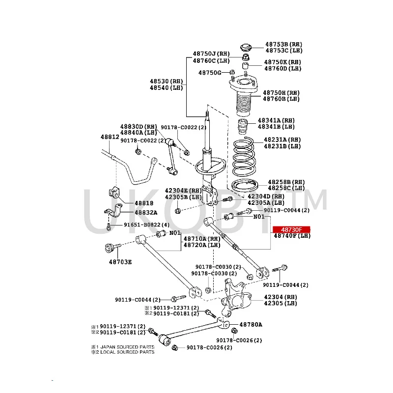 487400E030 487300E070 To yo ta  highlander  Left rear suspension No.2 arm assembly