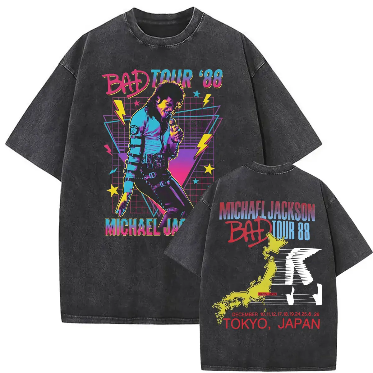 Vintage Washed King of Pop Bad Tour '88 Michael Jackson Retro 80s Concert T-shirts Men Women High Quality Casual Cotton T Shirts