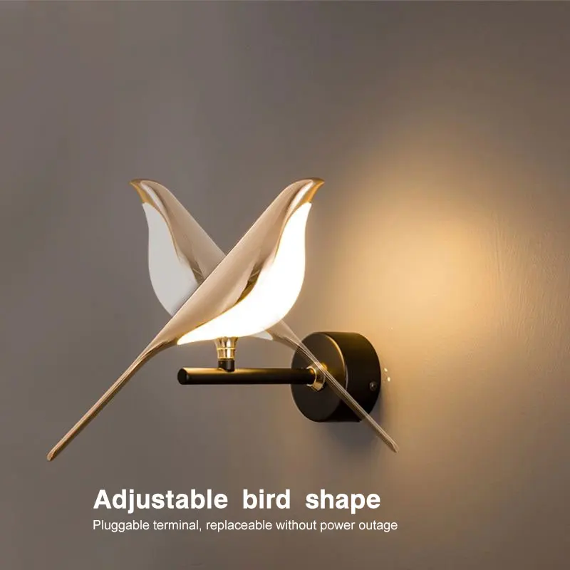 360° Rotatable Magpie Bird Wall Light Touch Switch Wall Sconce For Kitchen Corridor Bedside Nordic Golden Silver LED Wall Lamps