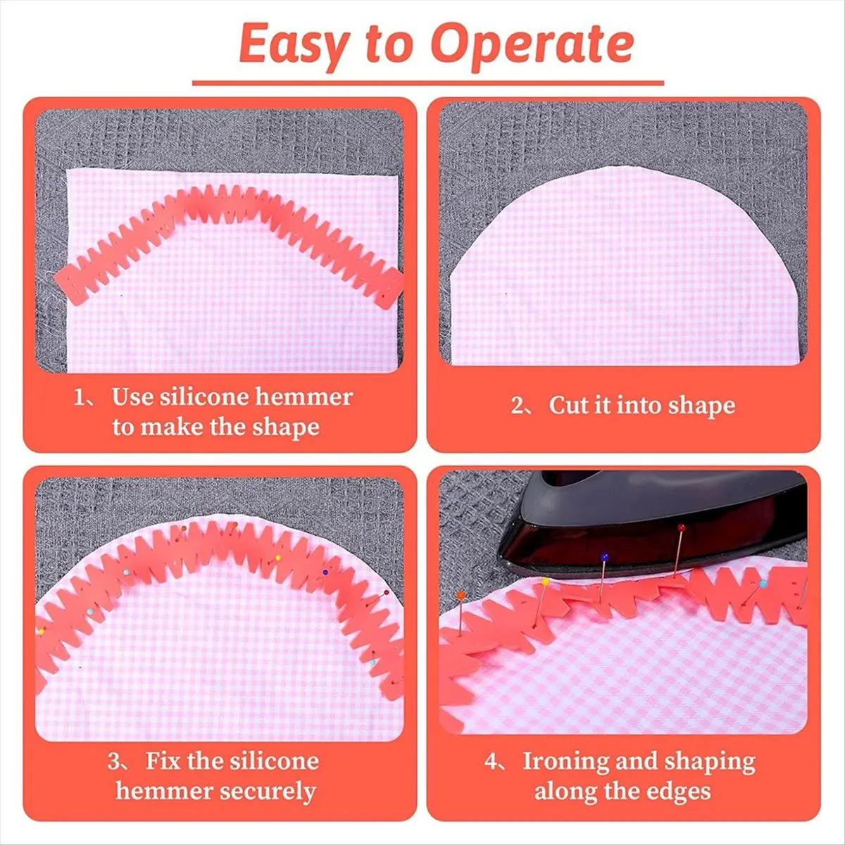4 Pcs Flex Silicone Hemmer, Hot Hem -Tool for Curved Hems, Heat- Hem Ruler Sewing Aid for Hems